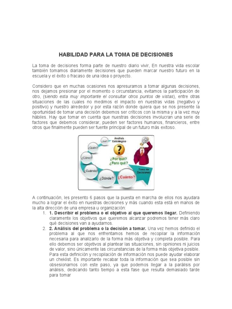 Habilidad para La Toma de Decisiones | PDF | Toma de decisiones ...