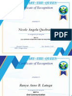 Certificate of Recognition: Nicole Angela Quebrado