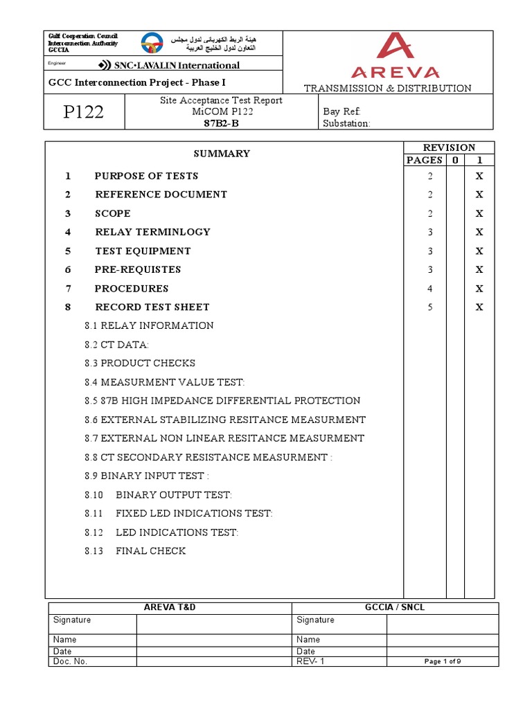 MiCOM P122 Relay Test Report | PDF | Relay | Electrical Substation