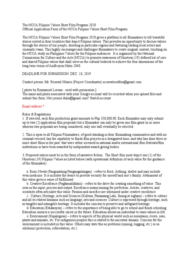 The NCCA Filipino Values Short Film Program 2020 | PDF | Filmmaking ...