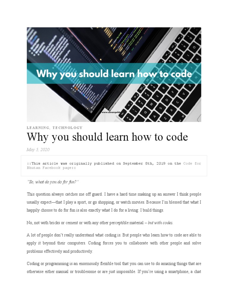 Benefits of Learning to Code | PDF | Computer Programming | Startup Company