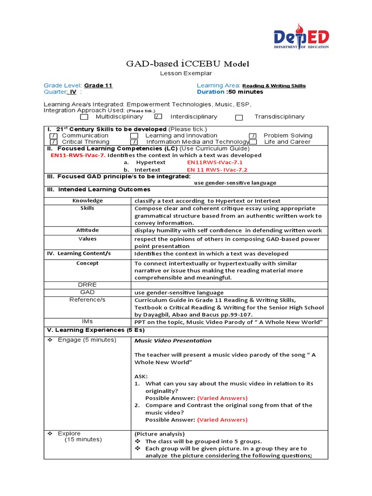 Co 2 Lesson Exemplar Pdf Interdisciplinarity Curriculum