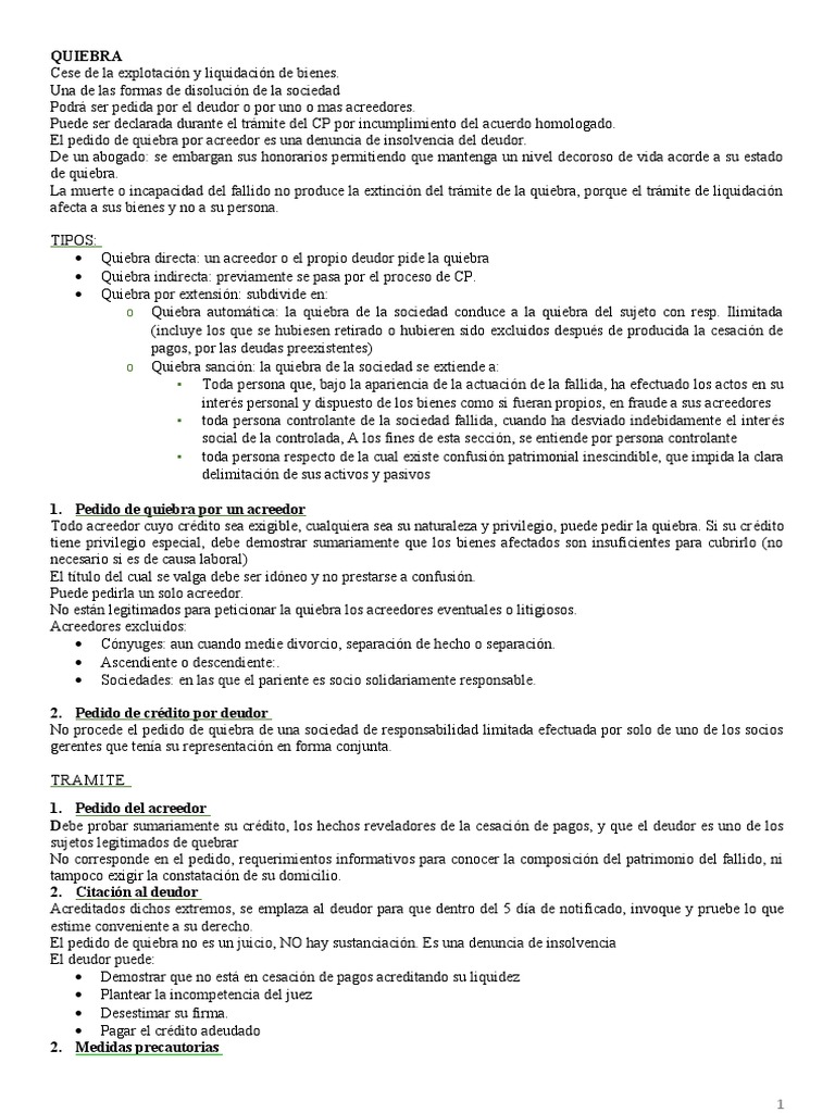 Tipos y Proceso de Quiebra Empresarial | PDF | Bancarrota | Subrogación