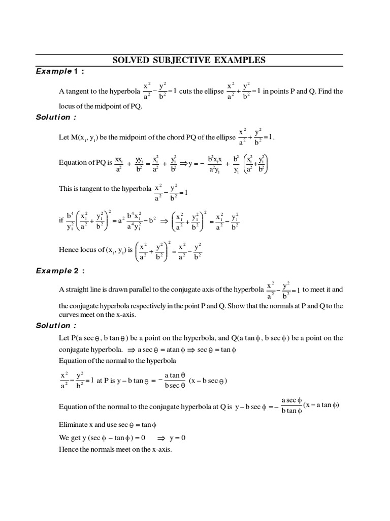 Hyperbola Examples and Solutions | PDF | Ellipse | Differential Geometry