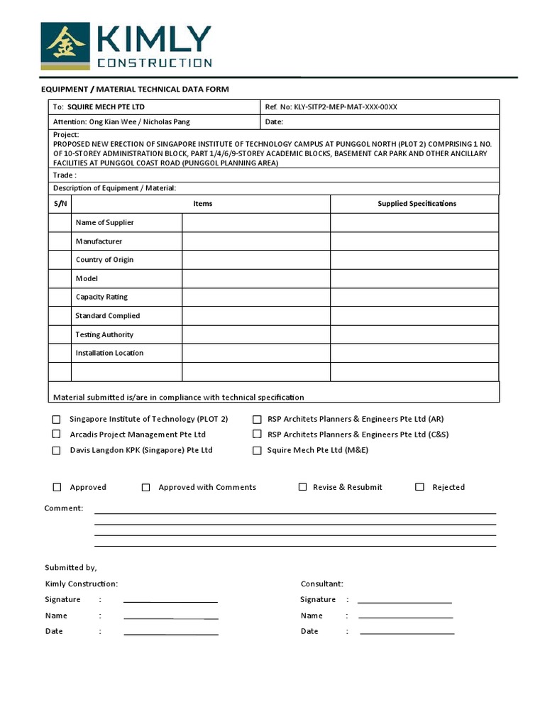 10 - Equipment Material Technical Data Form (Mep) | PDF