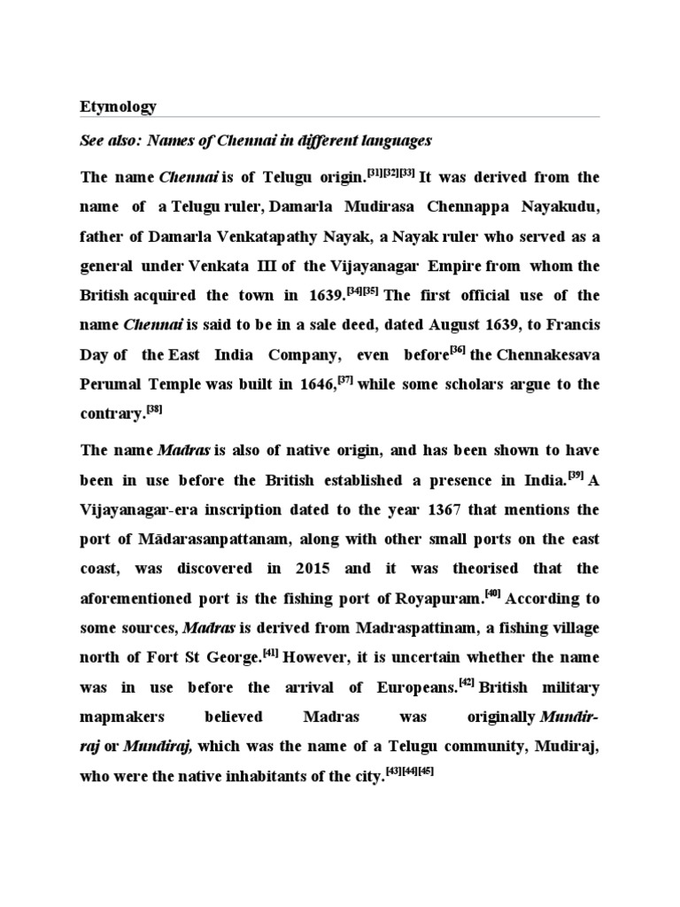 See Also: Names of Chennai in Different Languages | PDF