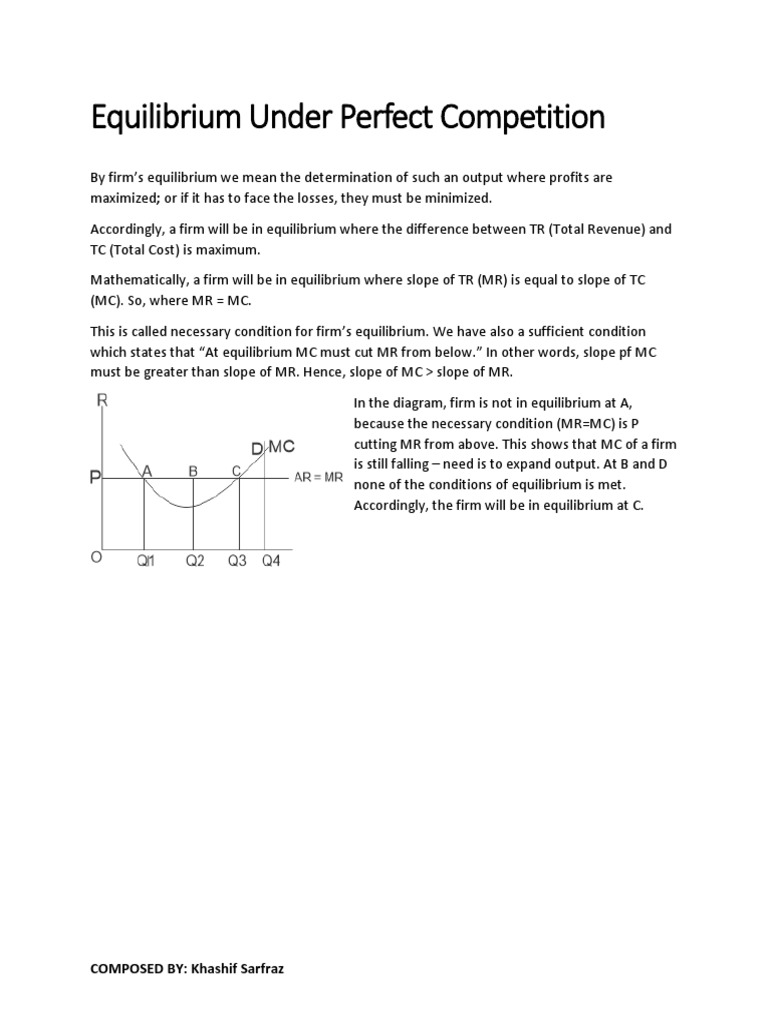 Firm Equilibrium in Perfect Competition | PDF