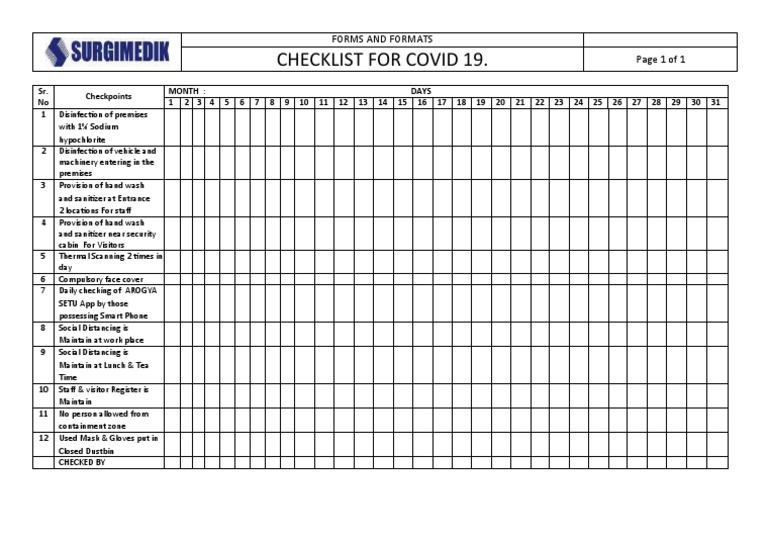 Check List For Covid 19 | PDF