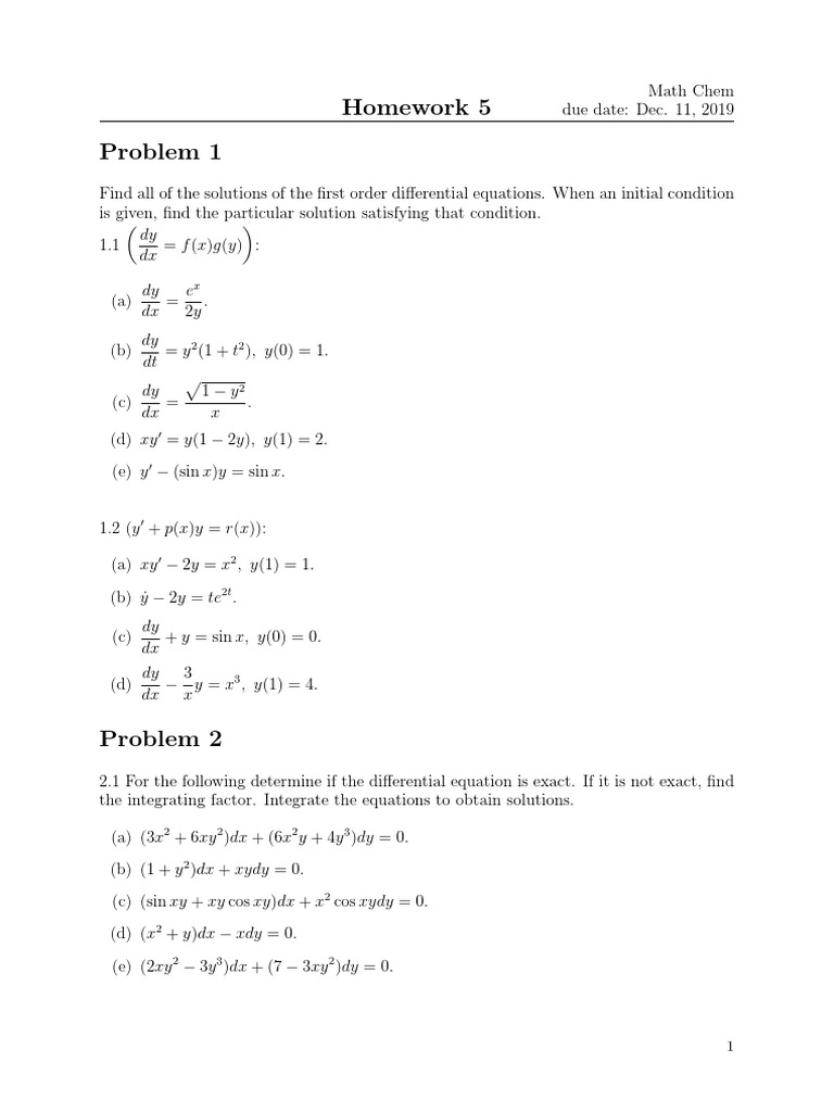 Homework 5 Problem 1 Pdf Ordinary Differential Equation Rates