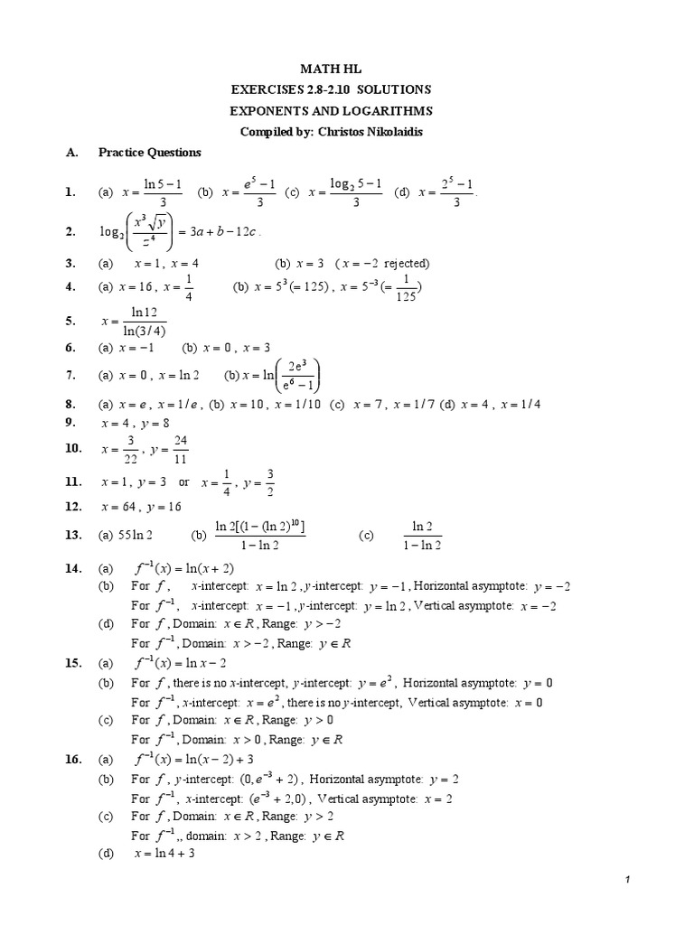 Exponents and Logarithms Solutions | PDF | Discrete Mathematics ...