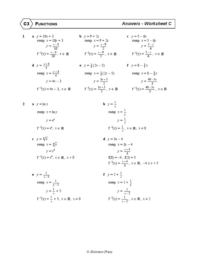Inverse - Functions Answers | PDF | Teaching Mathematics