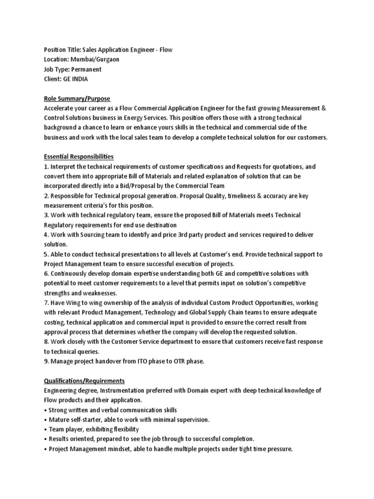 Sales Application Engineer - Flow | PDF | Project Management | Expert