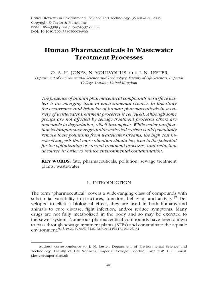 Human Pharmaceuticals in Wastewater Trea | PDF | Sewage Treatment ...