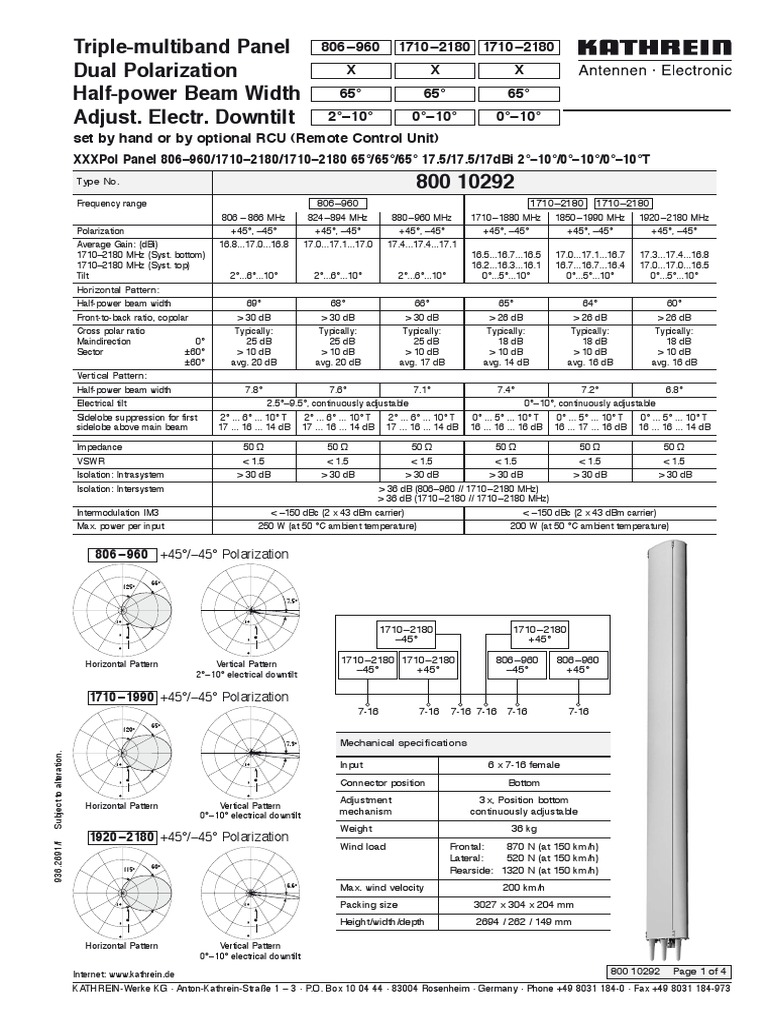 Antena Kathrein 80010292 PDF | PDF | Antenna (Radio) | Electrical Connector