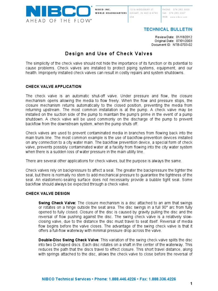 Check Valve Design Use - TB PDF | PDF | Valve | Pump