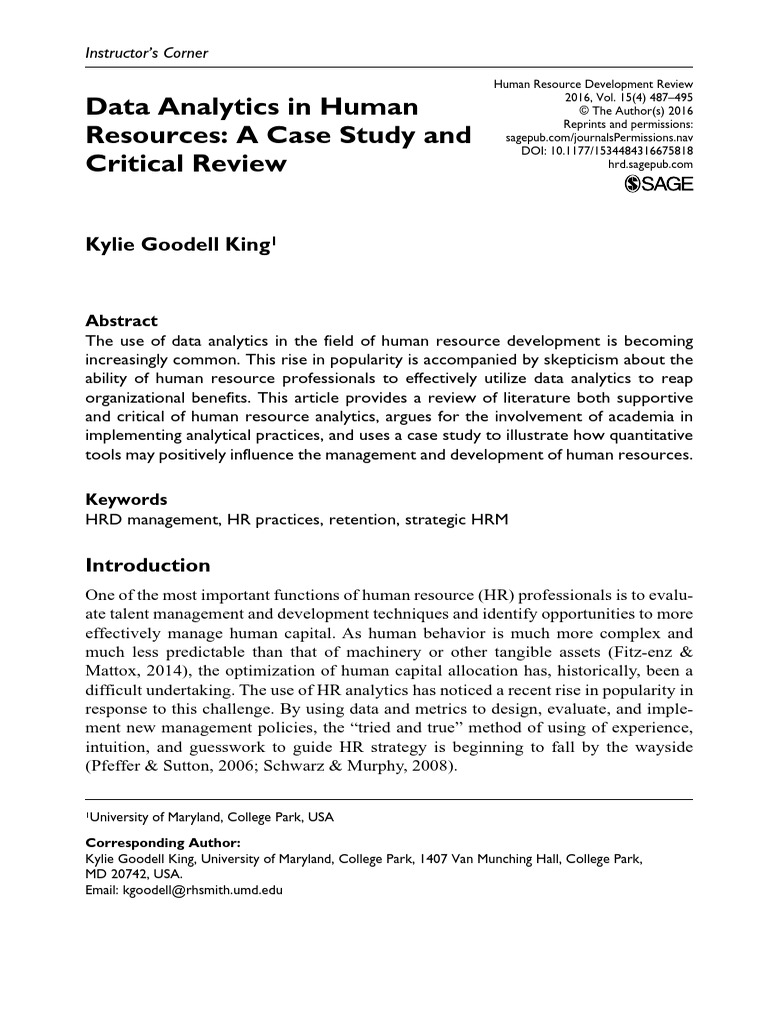 Data Analytics in Human Resource A Case Study and Critical Review PDF