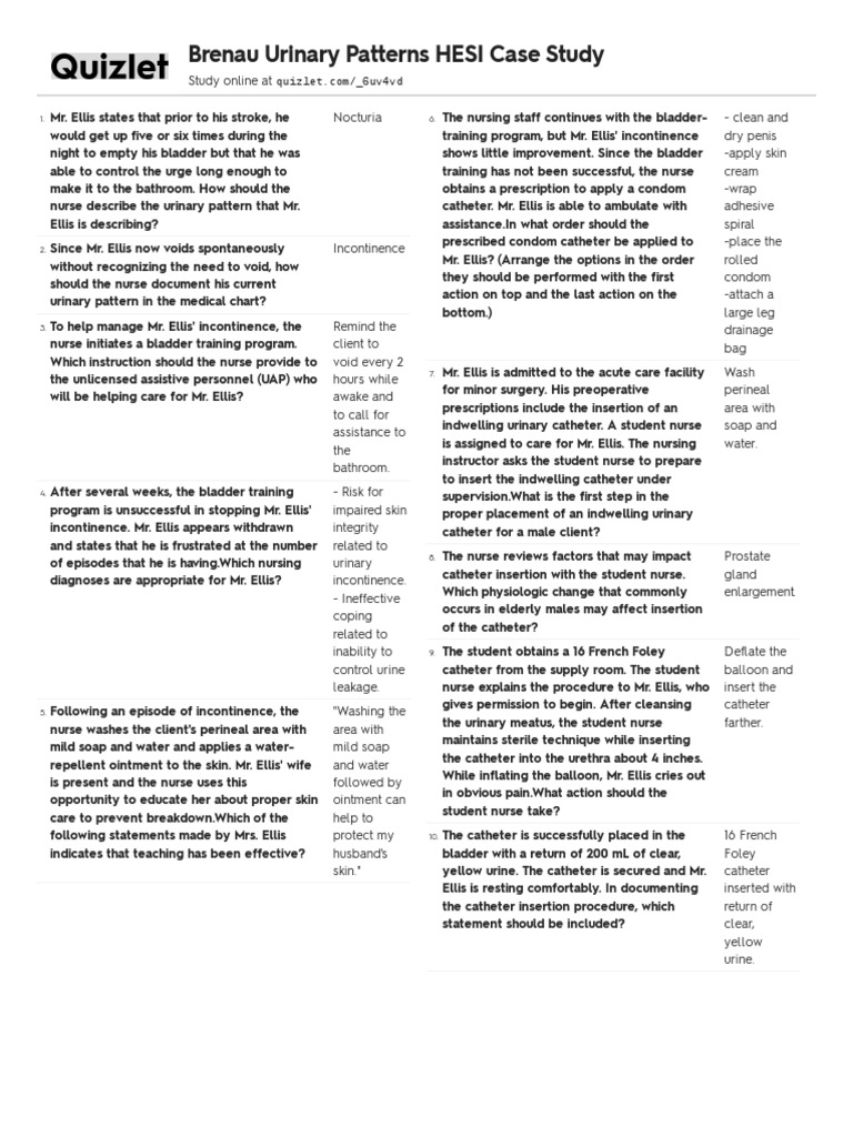 Hesi Urinary Patterns Pdf Urinary Incontinence Catheter