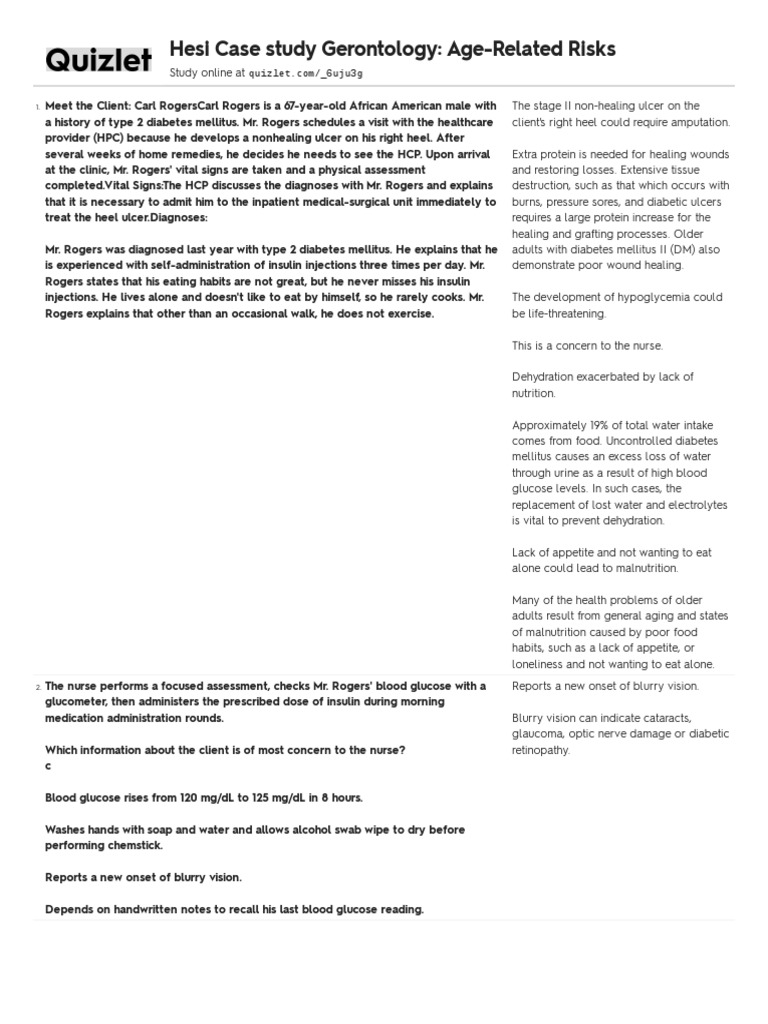 Hesi Gerontology Age-Related Risks PDF | PDF | Hypoglycemia | Dehydration