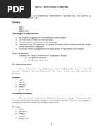 Unit Iv - Functions & Pointers Function