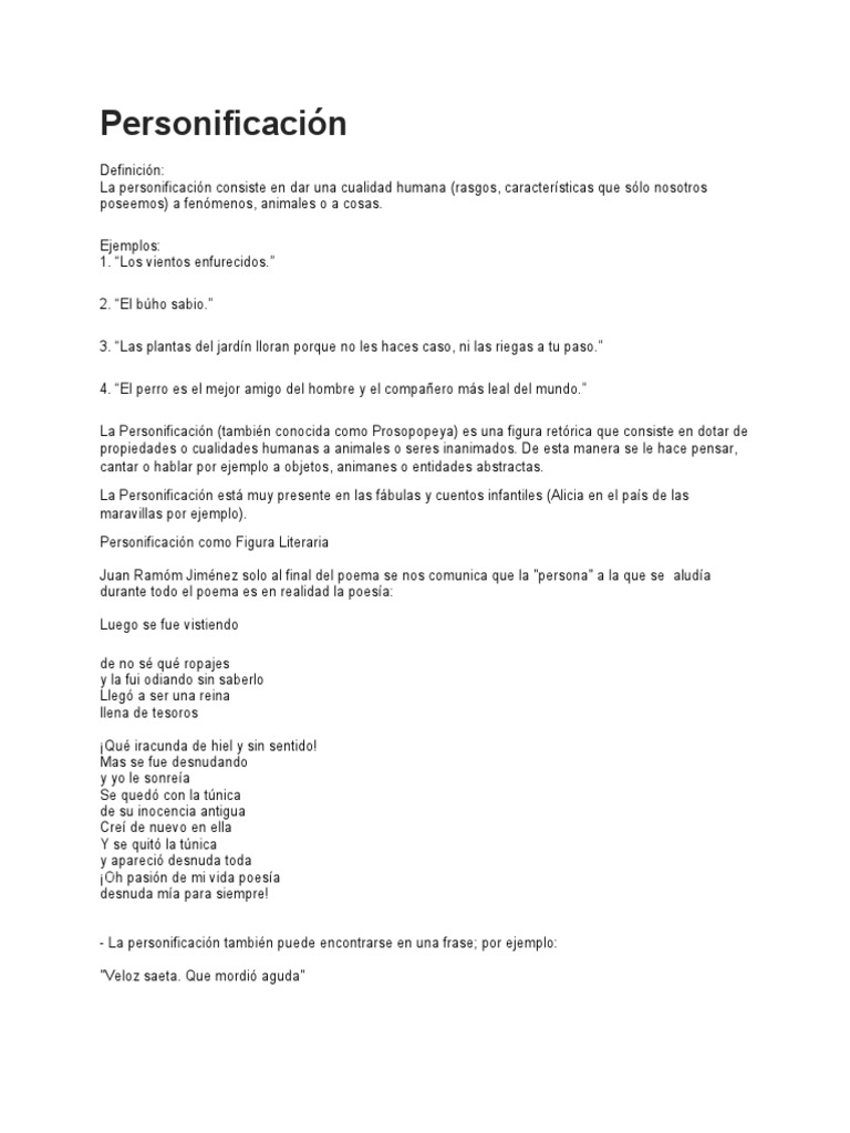 Ejemplos De Personificación Para Estudiantes
