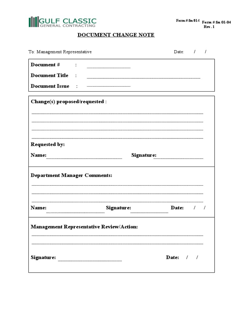Document Change Request Form FM 01-02 | PDF