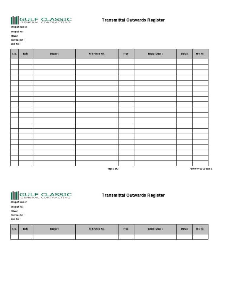 Transmittal Outwards Register Form | PDF