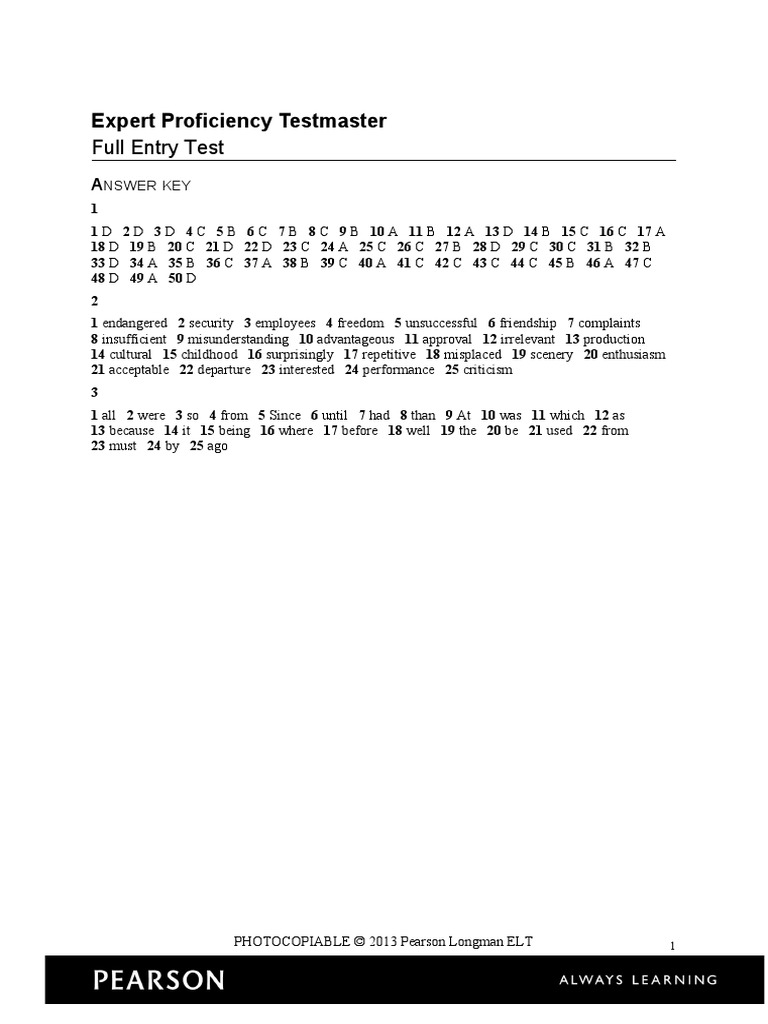 Full Entry Test: Expert Proficiency Testmaster | PDF