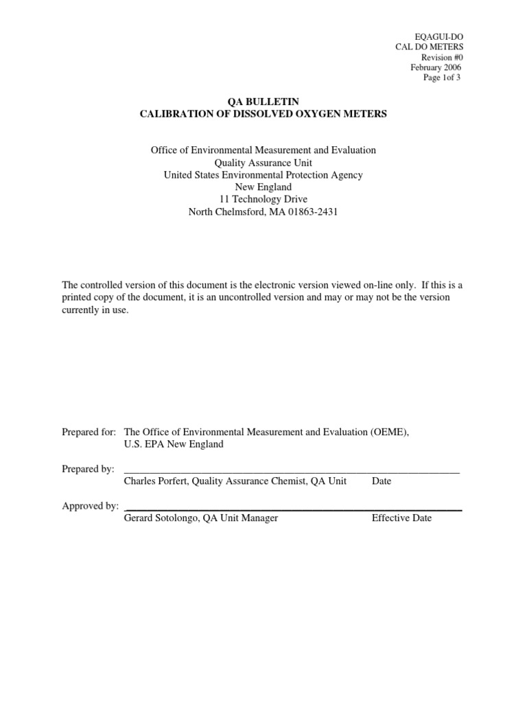 Qa Bulletin Calibration of Dissolved Oxygen Meters EqaguiDo Cal Do