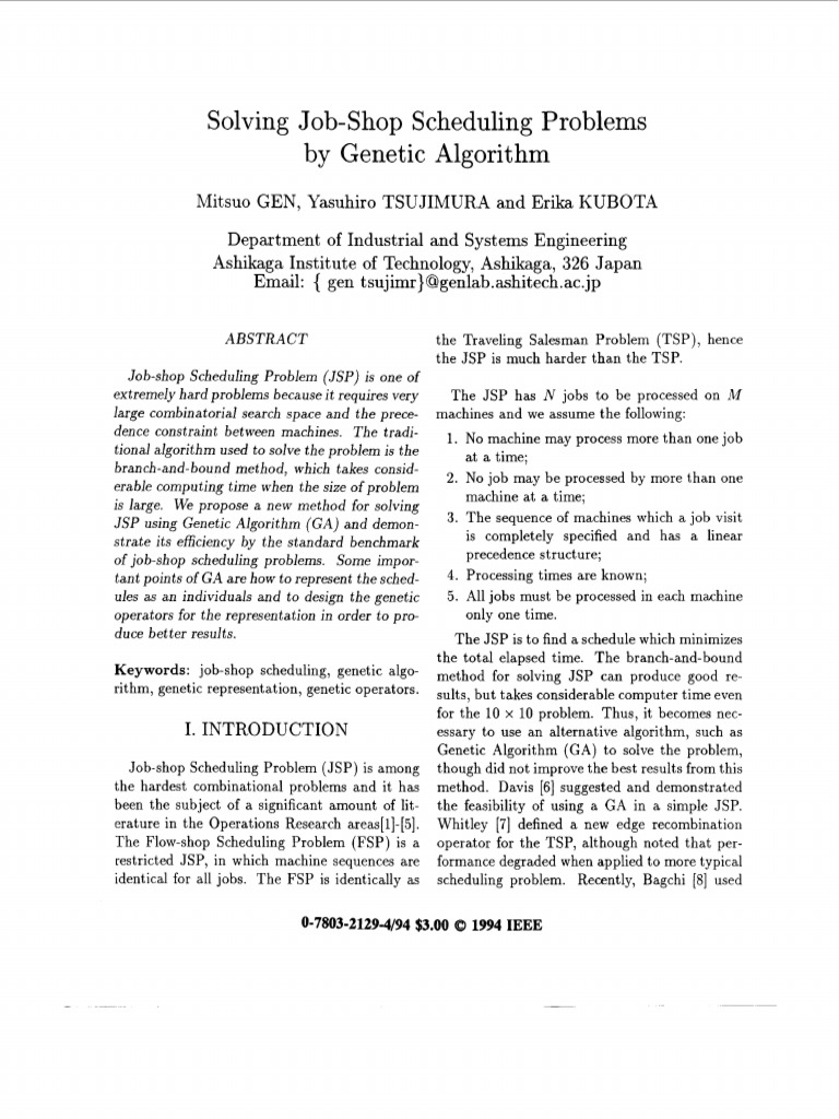 Solving Job-Shop Scheduling Problems by Genetic Algorithm | PDF ...
