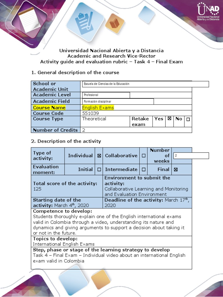 Activity Guide and Evaluation Rubric - Task 4 - Final Exam | PDF ...