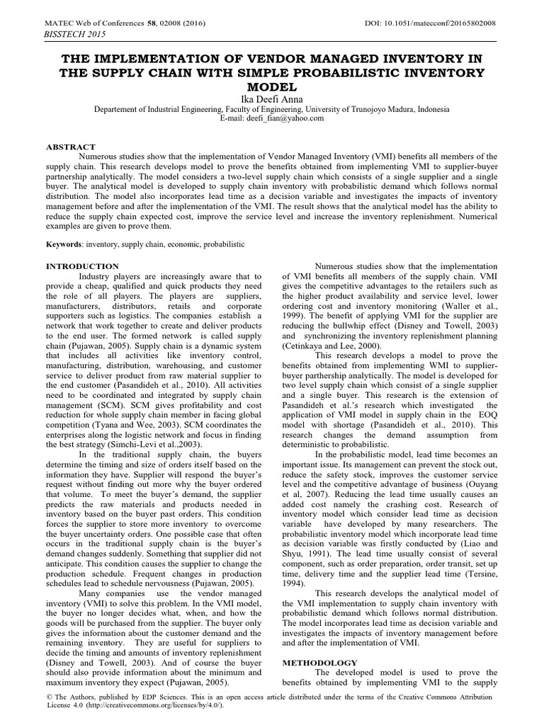 The Implementation of Vendor Managed Inventory in | PDF | Supply Chain ...