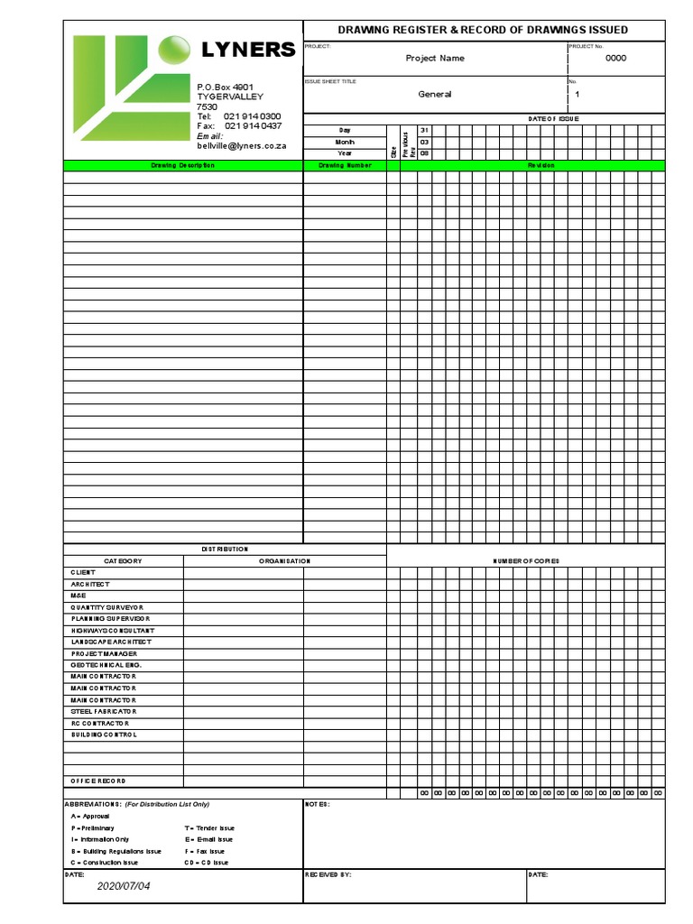 Drawing Issue Register Overview | PDF | Art Media | Design