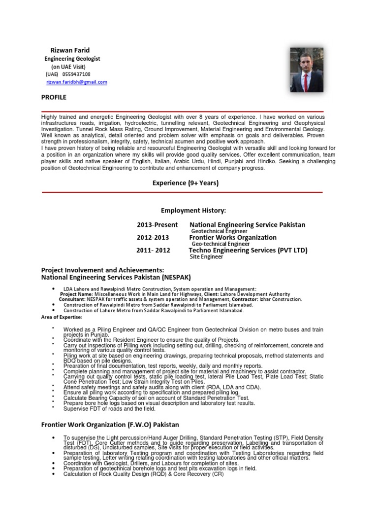 Engineering Geologist Profile - Rizwan Farid | PDF | Deep Foundation ...