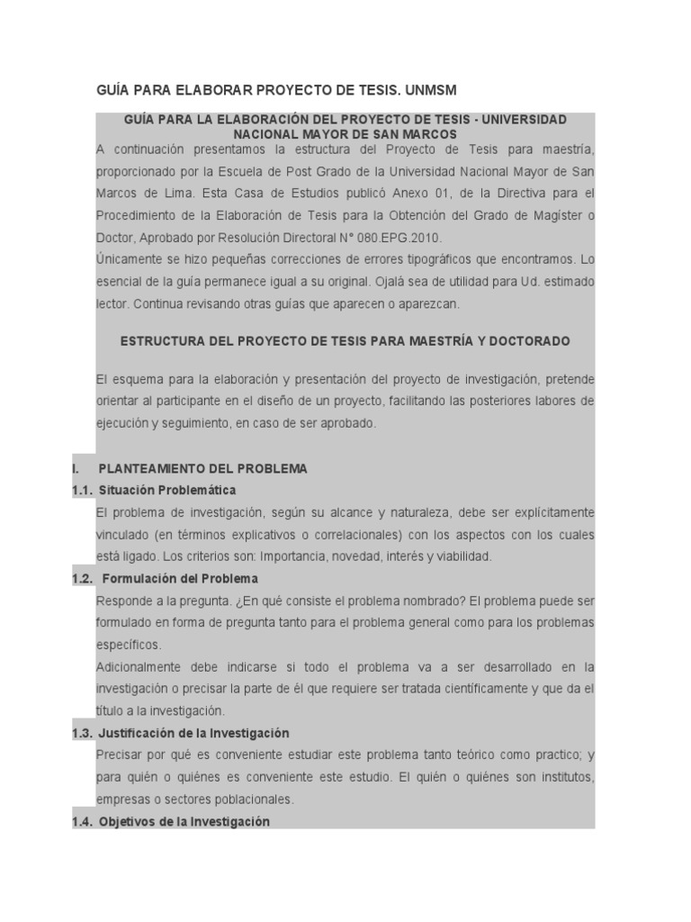 Guía para Proyecto de Tesis UNMSM | PDF | Hipótesis | Estadísticas