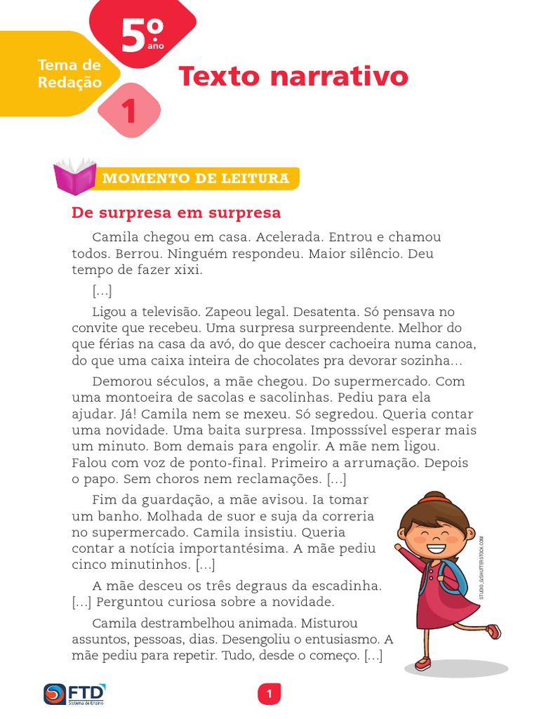 5º Ano - Tema 01 - Texto Narrativo (8004-FTD-2019-F1-5-T1) PDF | PDF ...