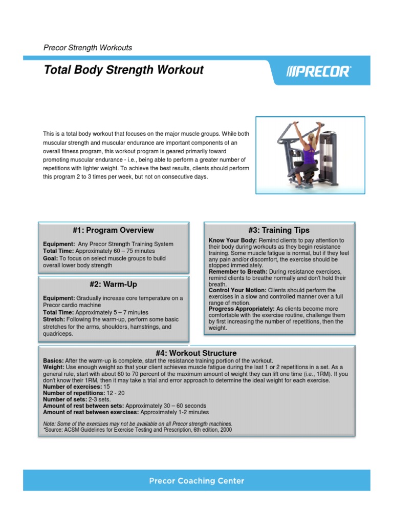 Precor Total Body Strength Workout Guide | PDF | Strength Training ...