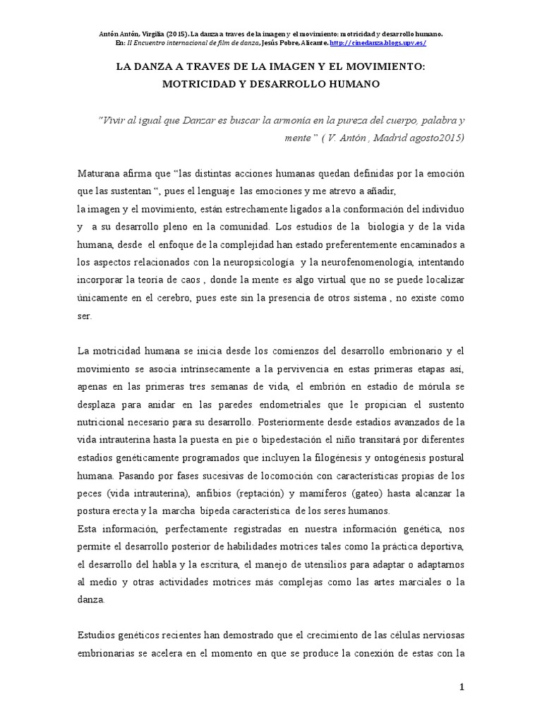 Ideokinesis y danza en el desarrollo humano | PDF | Bailes | Las emociones