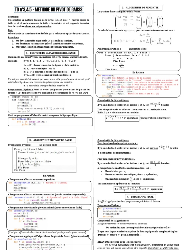 Méthode du Pivot de Gauss en Python | PDF | Matrice (Mathématiques ...