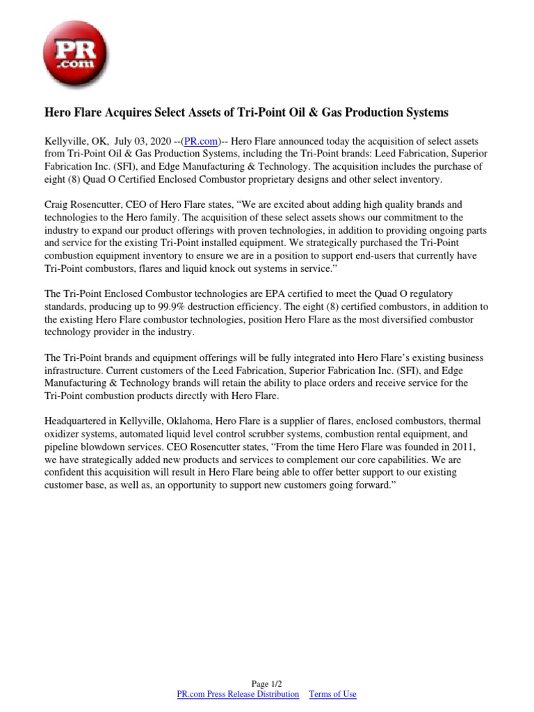 Hero Flare Acquires Select Assets of TriPoint Oil & Gas Production