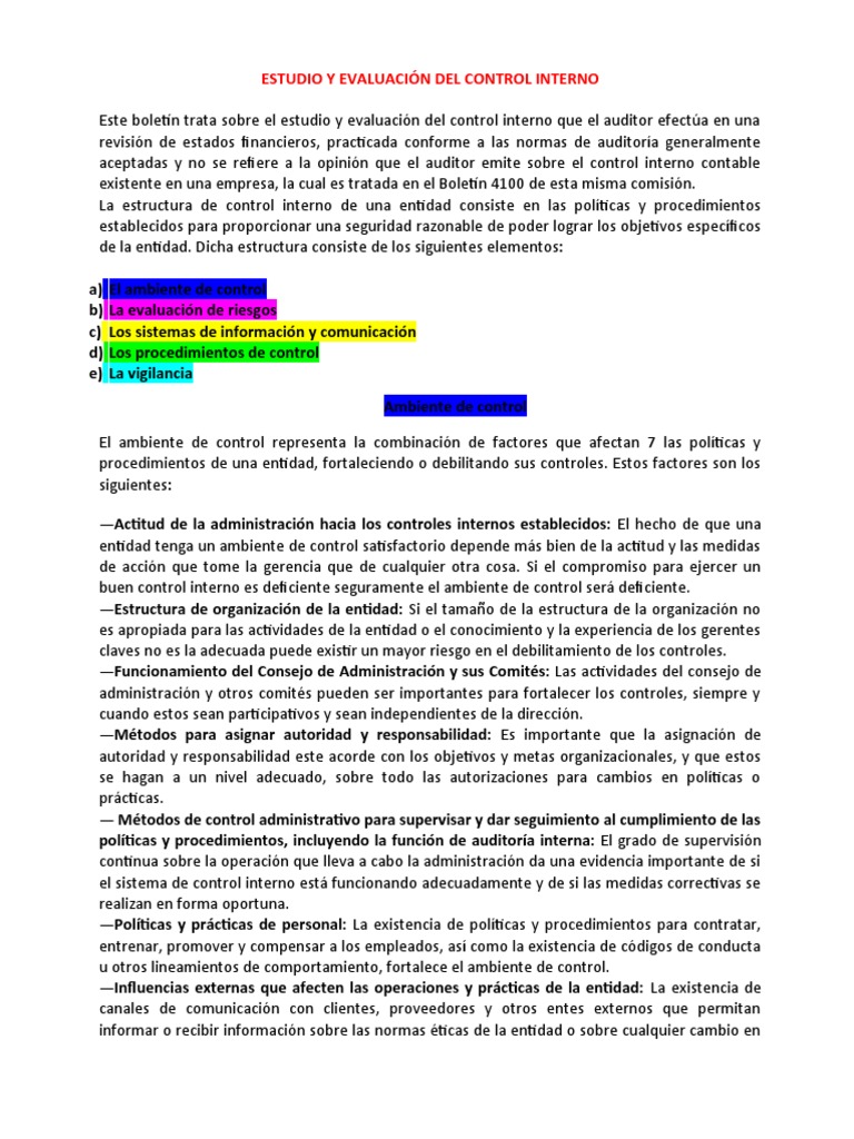 Estudio y Evaluacion Del Control Interno | PDF | Auditoría | Contralor