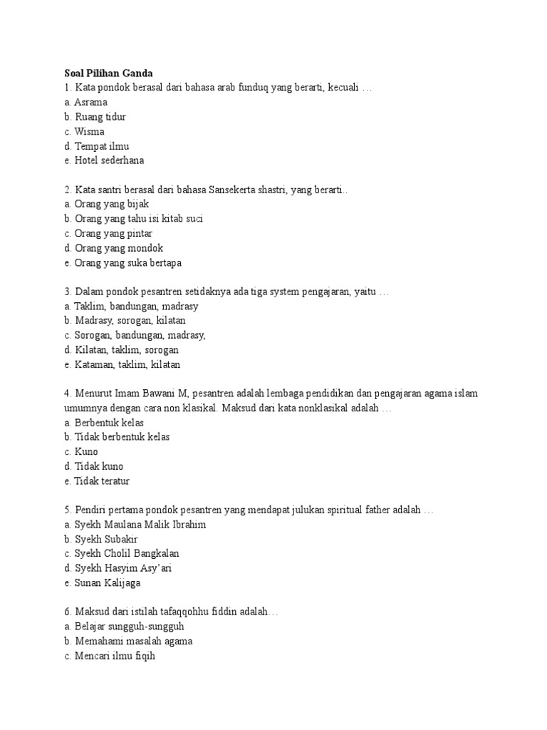 Soal Pilihan Ganda