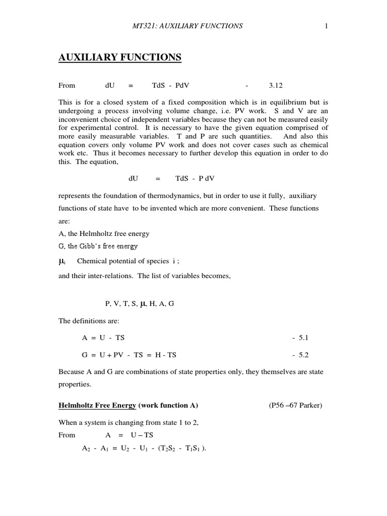 Auxiliary Functions2 | PDF | Gibbs Free Energy | Chemical Equilibrium