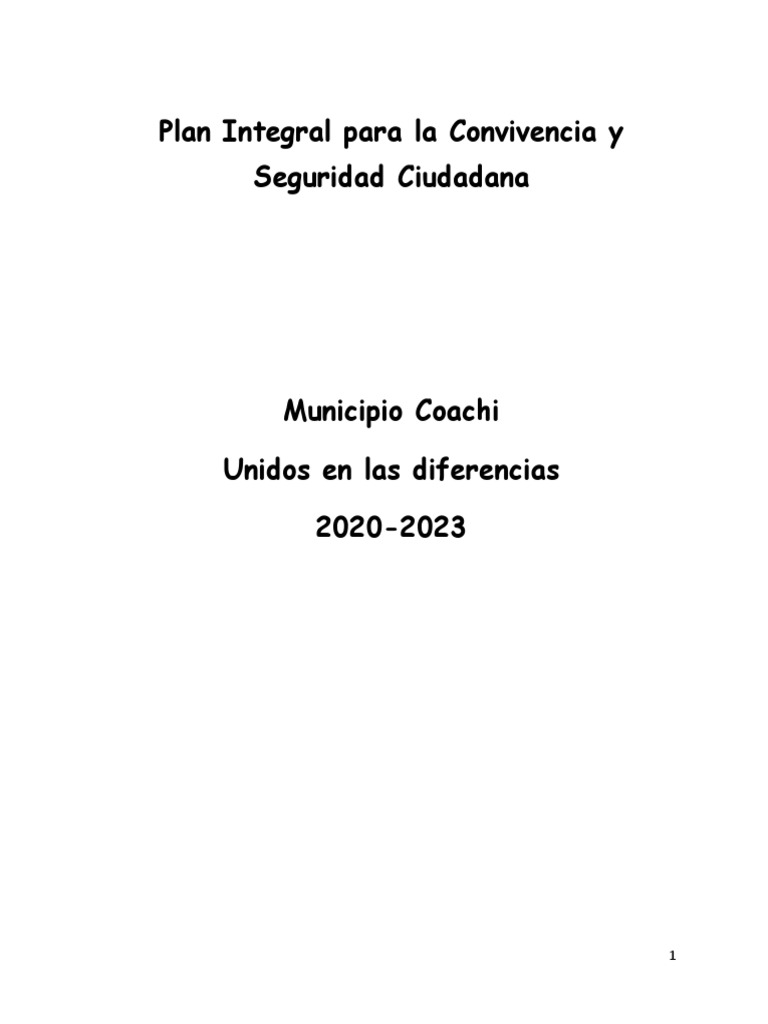 Plan Integral para La Convivencia y Seguridad Ciudadana | PDF | Alcalde ...
