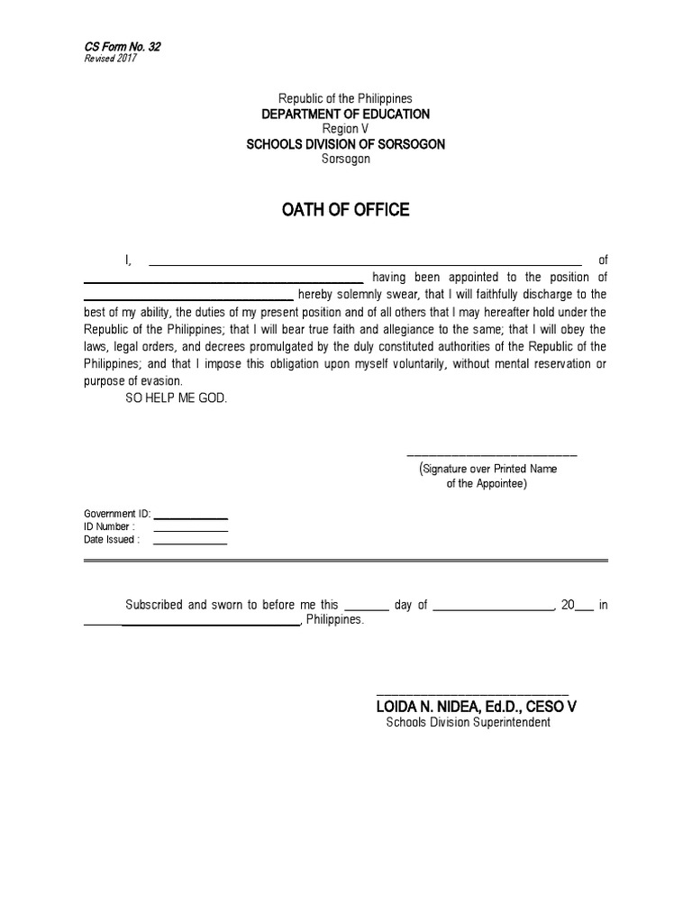 Oath of office cs form no 32 pdf