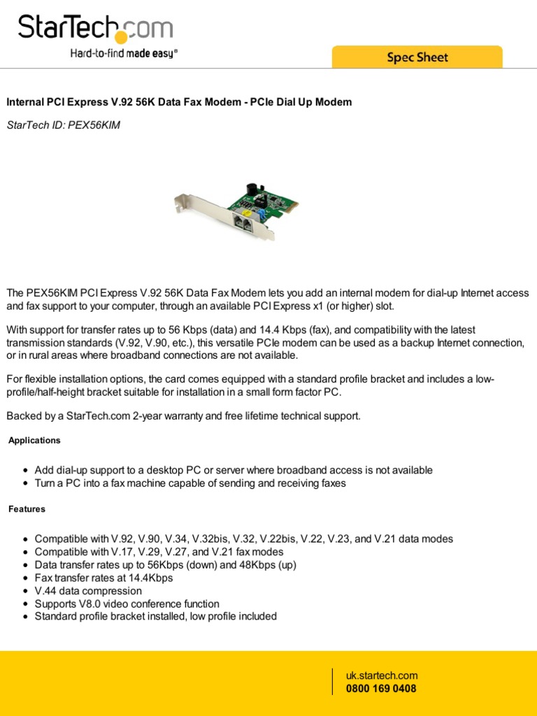 Internal Pci Express V.92 56K Data Fax Modem Pcie Dial Up Modem PDF