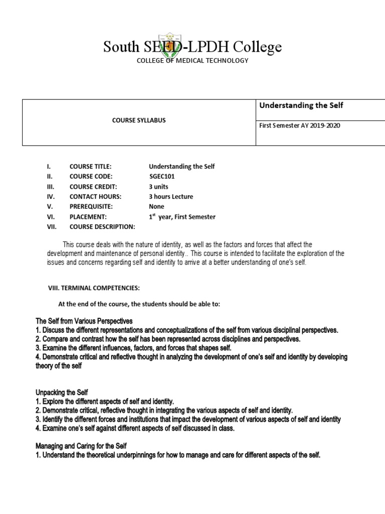 Understanding the Self Syllabus | PDF | Self-Improvement | Science ...
