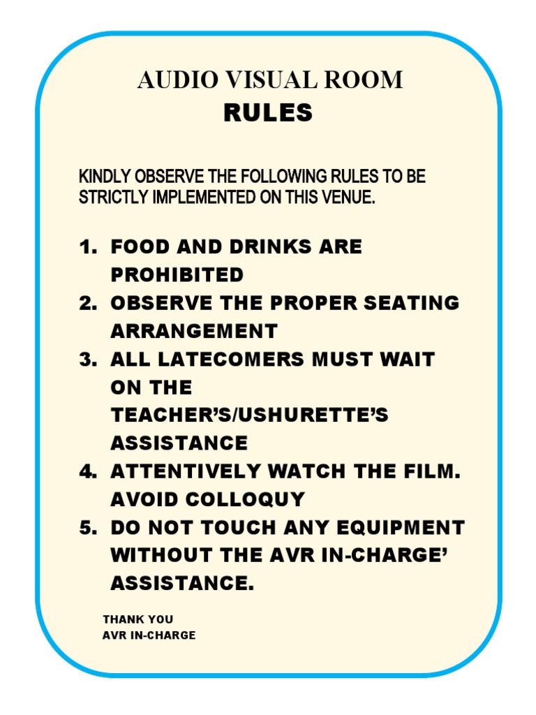 Audio Visual Room Rules and Regulations | PDF | Wellness