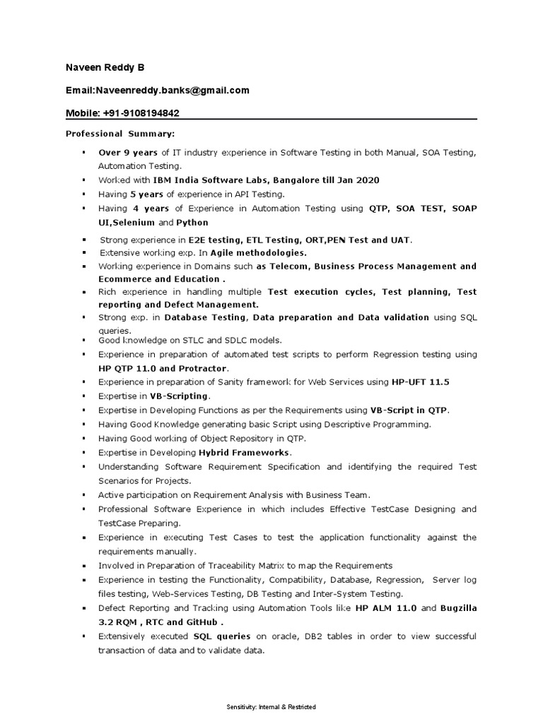 Naveen Reddy B: Software Testing Expertise | PDF | Web Service | Databases