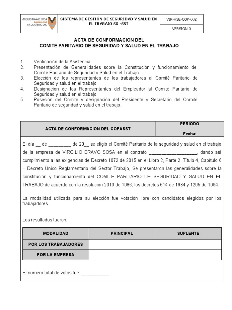 Acta de Conformacion Del COPASST | PDF