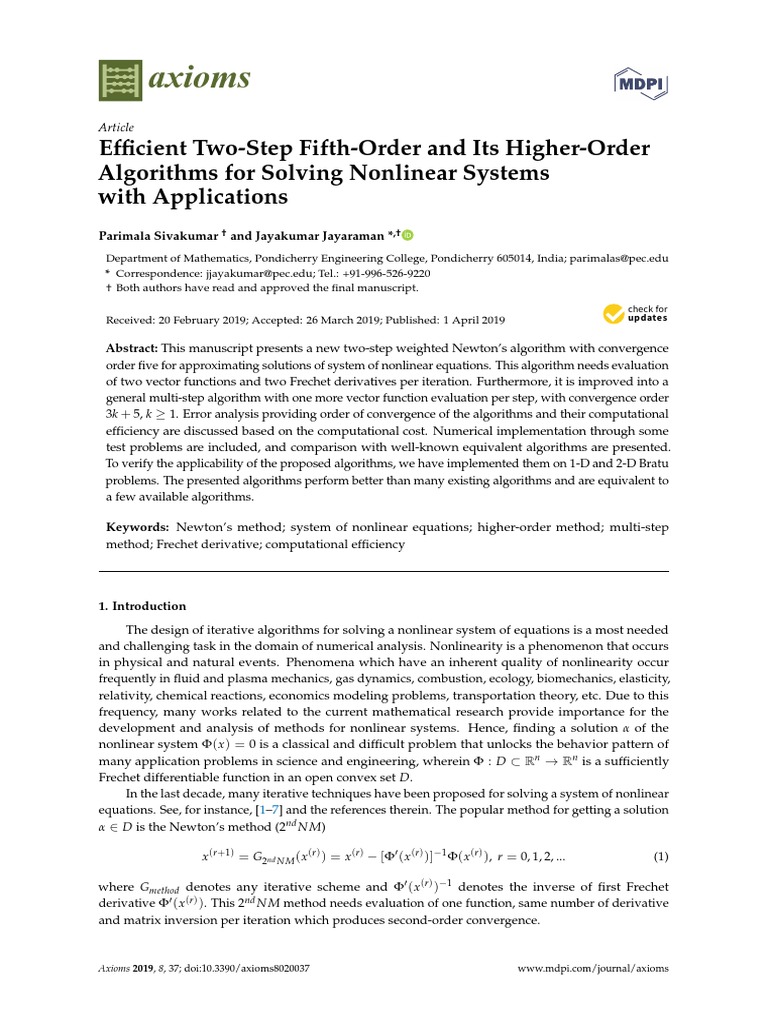 Fifth-Order Algorithm for Nonlinear Systems | PDF | Numerical Analysis ...
